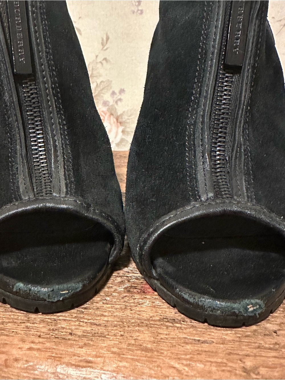 Burberry Black Suede Front-Zip Peep Toe Ankle Booties EU 40 - Picture 3 of 11